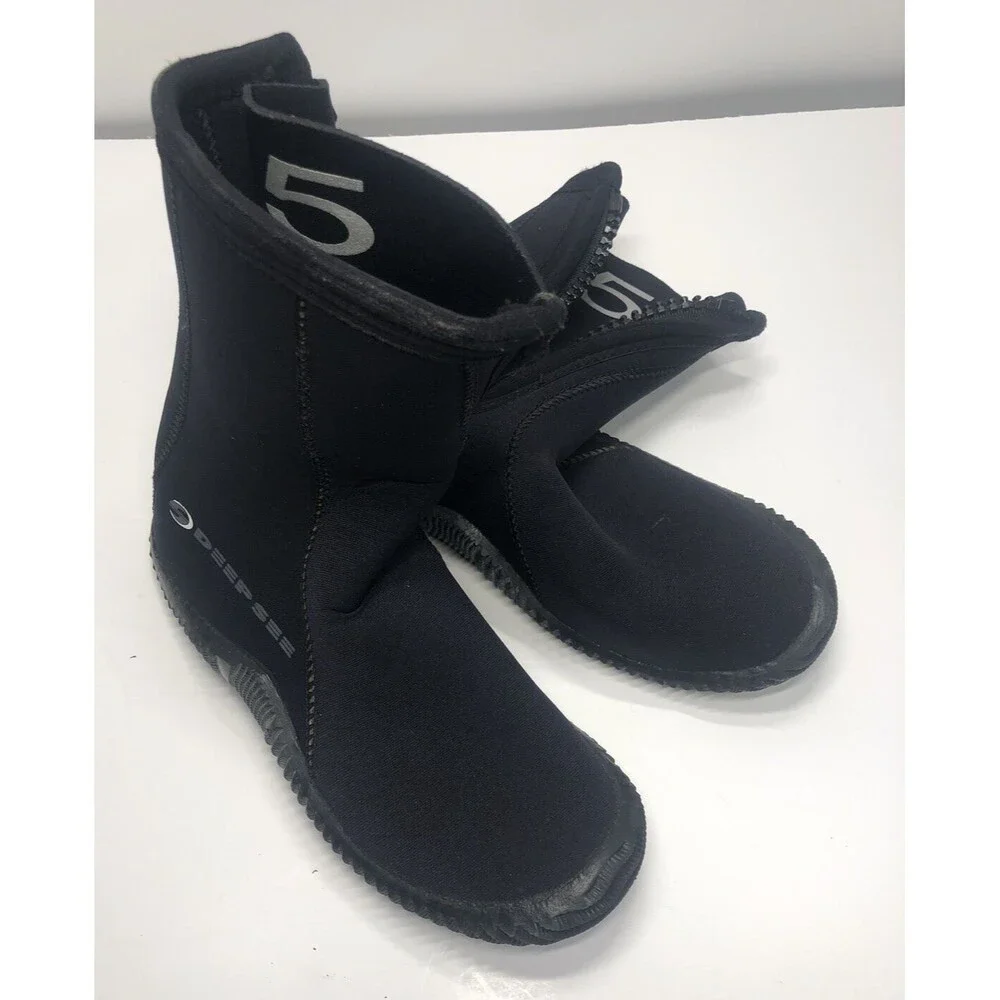 Deep See Black Zip Up Scuba Shoes Boots Zipper Swimming Diving Sea Size 5